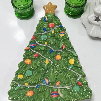 Vintage Avon candle bottles - tree shaped dish - tree candle holder