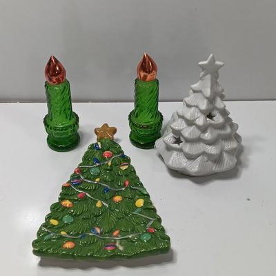 Vintage Avon candle bottles - tree shaped dish - tree candle holder