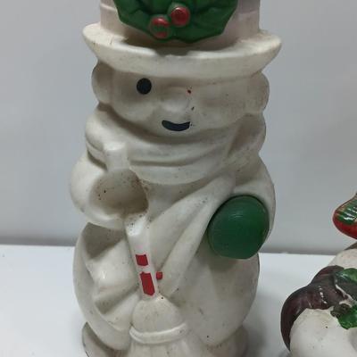 Vintage Snowman candle holders and a snowman and snow woman