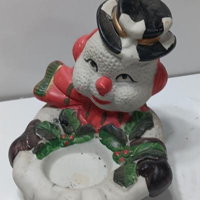 Vintage Snowman candle holders and a snowman and snow woman