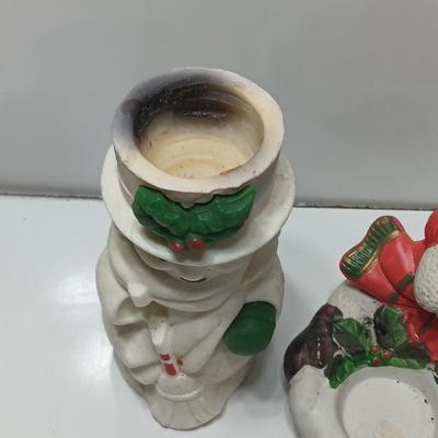 Vintage Snowman candle holders and a snowman and snow woman