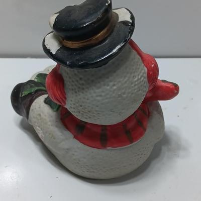 Vintage Snowman candle holders and a snowman and snow woman