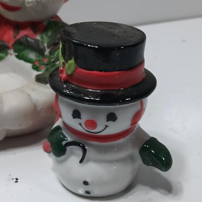 Vintage Snowman candle holders and a snowman and snow woman