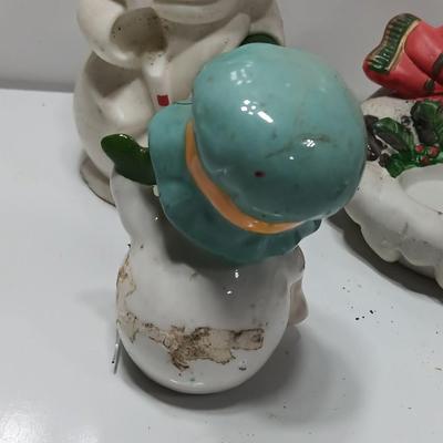 Vintage Snowman candle holders and a snowman and snow woman