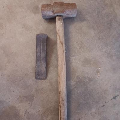 Sledgehammer and splitting wedge.