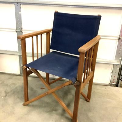 434 Navy Blue Canvas and Wooden Folding Arm Chair