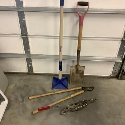 438 Lot of 3 Garden Tools and Winch