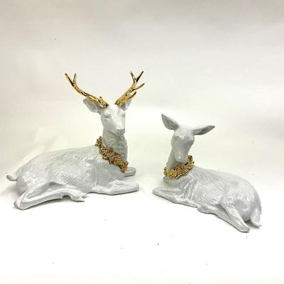 531 White and Gold Porcelain Deer Stag Figures