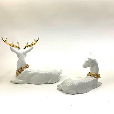 531 White and Gold Porcelain Deer Stag Figures