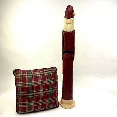 540 Tall 3' Wood Carved Santa Figure with Decorative Pillow