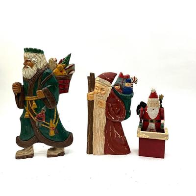 541 Set of 3 Handcarved Wooden Santa Figures