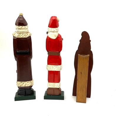 543 Set of 3 Handcarved Wooden Santa Figures