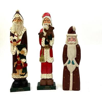 543 Set of 3 Handcarved Wooden Santa Figures
