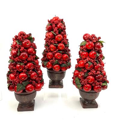 546 Set of 3 Large 18" Red Apple and Berries Topiaries