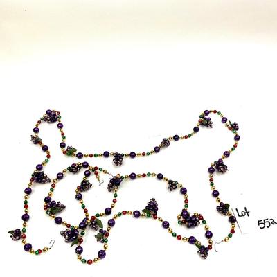 552 Lot of Two Strands of 6' Glass Purple and Gold with Grapes Garland