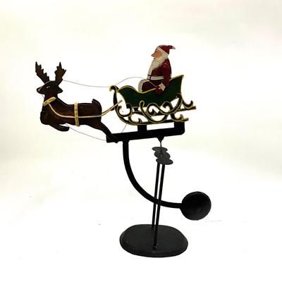 554 Santa with Reindeer 15.5" Metal Pendulum