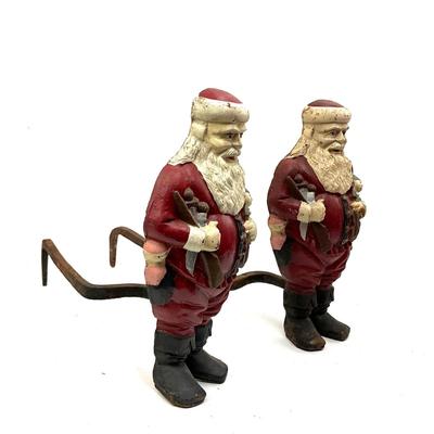 559 Pair of Santa Cast Iron Andirons