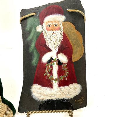 563 Christmas Tree Pillow and Handpainted Santa Slate Wall Hanging