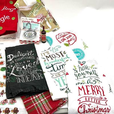 570 Large lot of Holiday Sayings Tea Towels