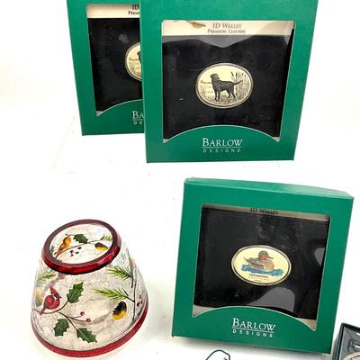 574 Lot of Barlow Wallet Sets, Waterfowl Festival Ornaments and Handpainted Christmas Ball