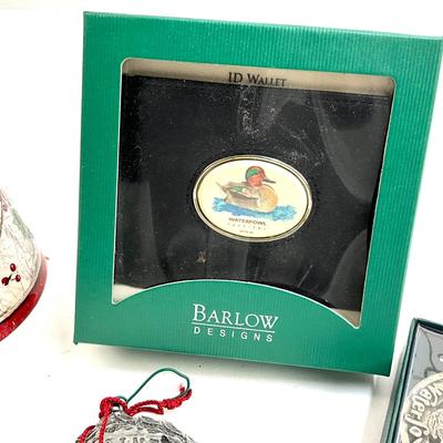 574 Lot of Barlow Wallet Sets, Waterfowl Festival Ornaments and Handpainted Christmas Ball
