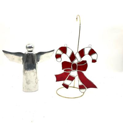 580 Lot of Aluminum Angel and Stained Glass Candy Cane