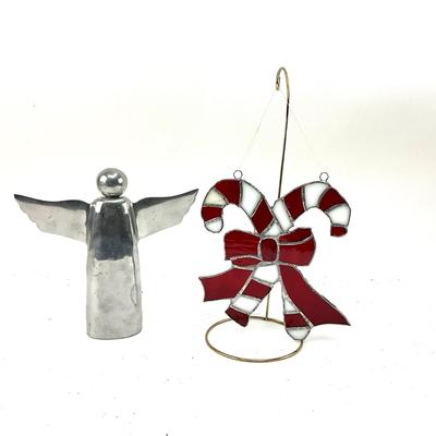 580 Lot of Aluminum Angel and Stained Glass Candy Cane