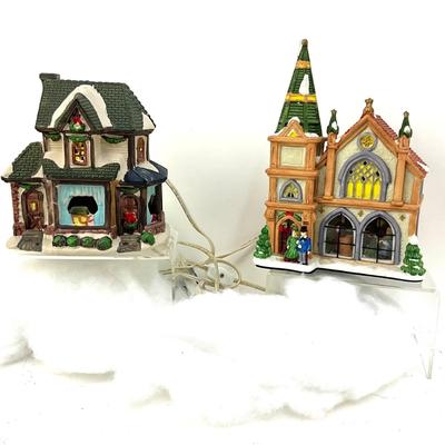 589 Two Ceramic Christmas Village Houses