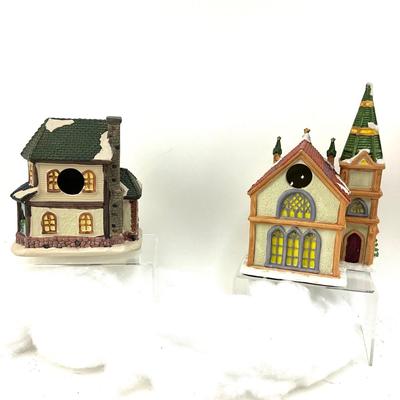 589 Two Ceramic Christmas Village Houses