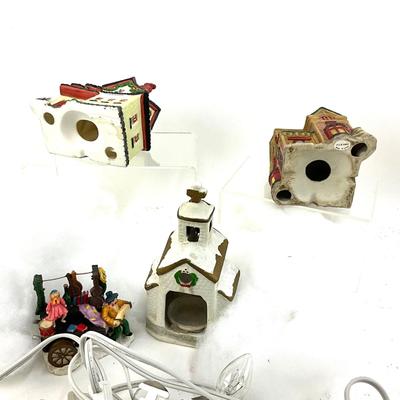 590 Set of Four Small 4" Ceramic Houses with Clown Figure