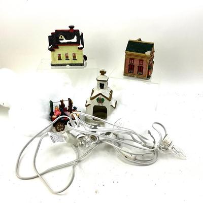 590 Set of Four Small 4" Ceramic Houses with Clown Figure