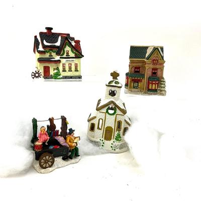 590 Set of Four Small 4" Ceramic Houses with Clown Figure