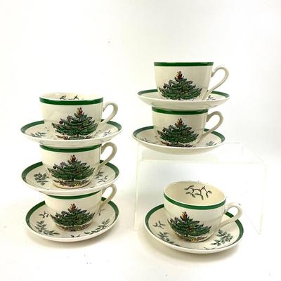 608 Set of 6 SPODE Christmas Tree Cups and Saucers