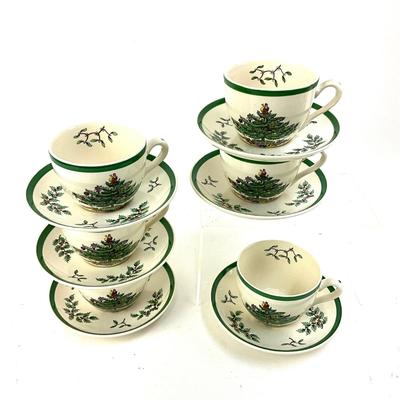 609 Set of 6 SPODE Christmas Tree Cups and Saucers