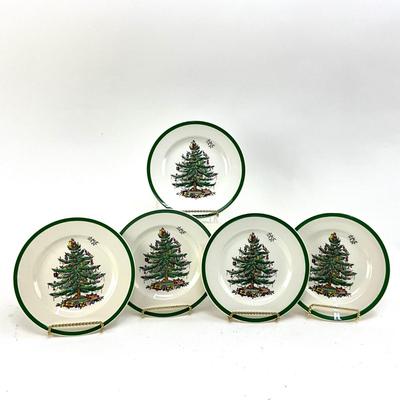 613 Set of 5 SPODE Christmas Tree Salad Plates