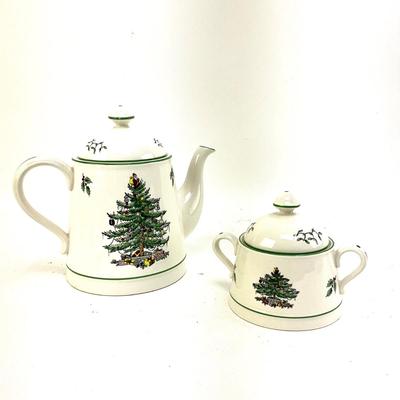 618 SPODE Christmas Tree Teapot and covered Sugar Bowl