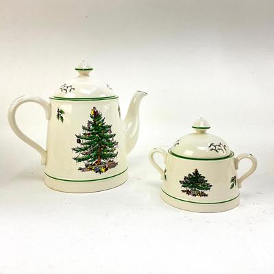618 SPODE Christmas Tree Teapot and covered Sugar Bowl