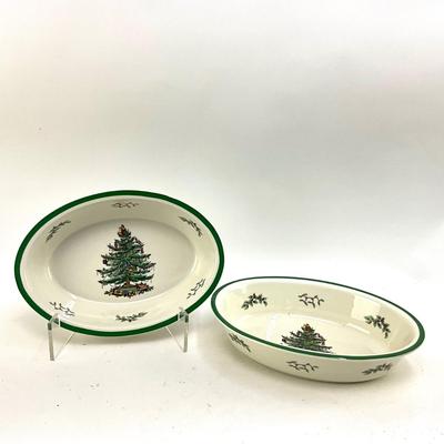 621 Two Oval SPODE Christmas Tree Oven to Table Baking Dish
