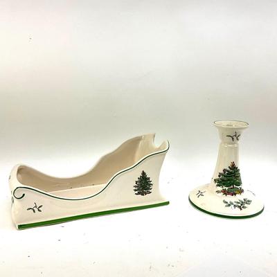 624 SPODE Christmas Tree Cracker Sleigh and Candlestick