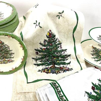625 SPODE Christmas Tree Linen and Serving 2-Tier Dish