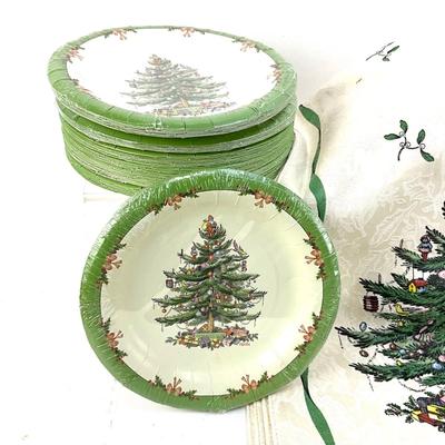 625 SPODE Christmas Tree Linen and Serving 2-Tier Dish