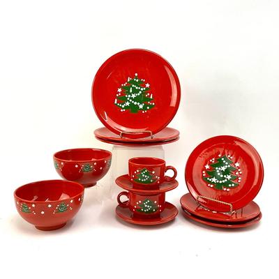 629 Set of Waechtersbach German Red Christmas China Set