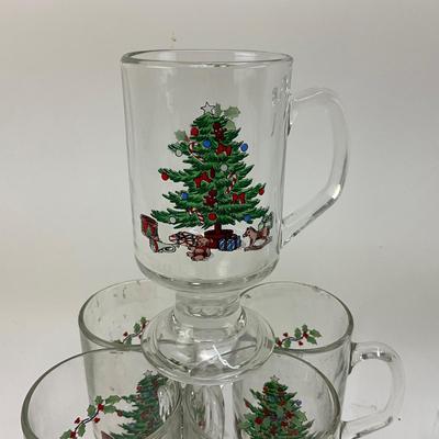 631 Set of SPODE Christmas Tree Coffee Mugs and Holly Glassware