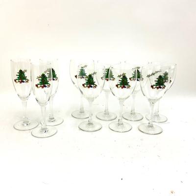 632 Set of SPODE Christmas Tree Design Wine Glasses