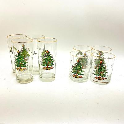 633 Set of 8pc SPODE Christmas Tree Design Glassware