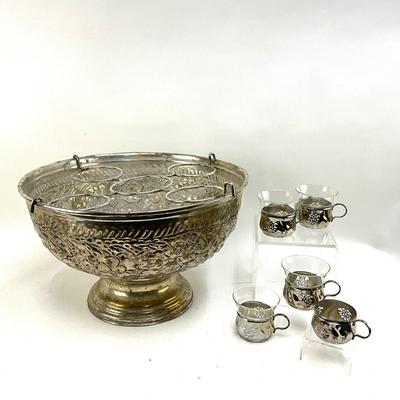 634 Large Silverplate Wine Cooler with Glass Set