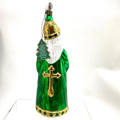 638 Large 8" Whitehurst Glass Blown Green Magical Santa Ornament