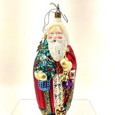 639 Large 8" Whitehurst Hand Blown Glass Ornament Red Santa