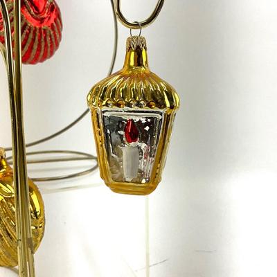 645 Lot of 5 Gold, Red, Green Glass Ornaments