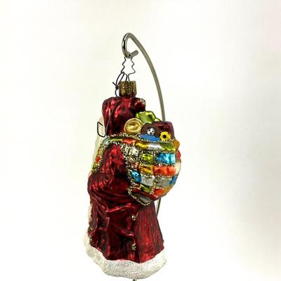 648 Vintage Whitehurst Glass Santa With Toys on Back Ornament